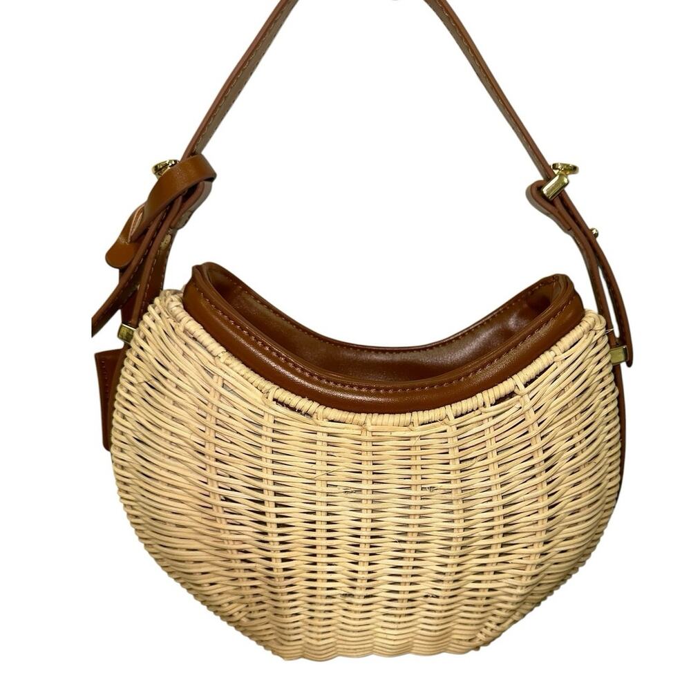 LOULU NWT Wicker Half Moon Shoulder Bag with Crossbody Strap - Picture 3 of 10